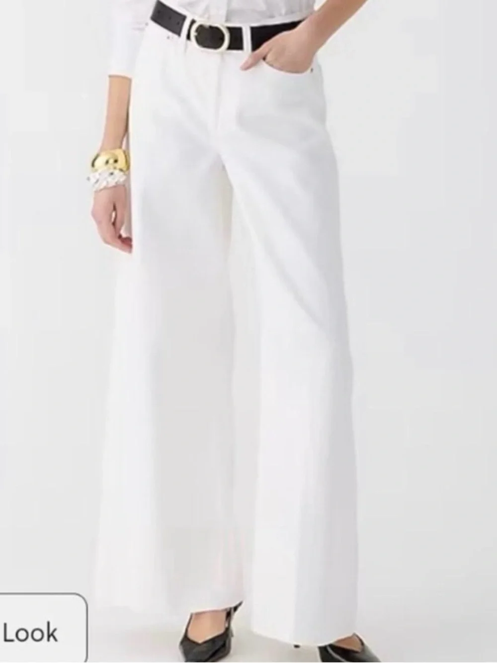 J. Crew high rise super wide leg cropped white denim jeans - 26